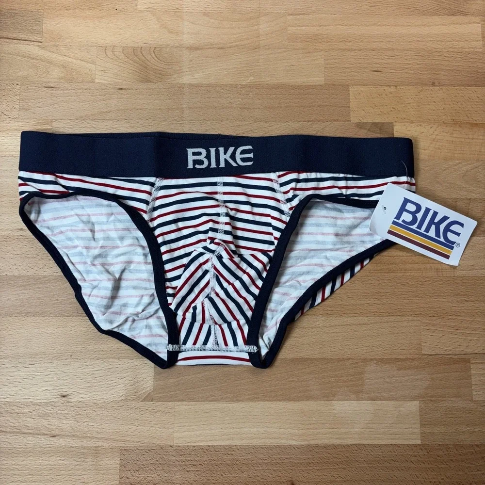 Bike Brief Underwear Men's Large Cotton Stretch Striped Red Blue New